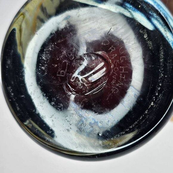 Hand Blown Art Glass Vase With Abstract Design & Swirl Signed Laughing Dragon - Picture 10 of 12